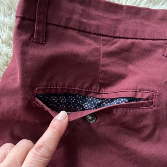 Across The Pond Men's Burgundy Cotton Chino Pants 32x30 Signature Line - Picture 7 of 11